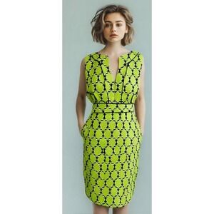 Kate Spade Marie Silk Dress Size 12 Green Brown Geometric Print Sleeveless Lined
